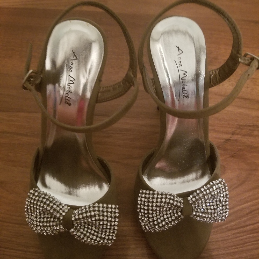 Tan, bejeweled sandals